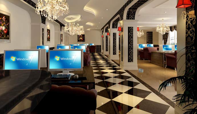 龍雨網絡會所對戰區域裝修設計案例效果圖