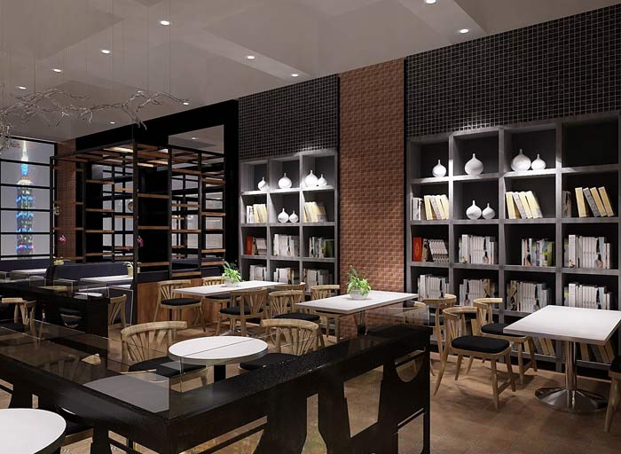 書苑咖啡館廳咖啡桌區域裝修設計案例效果圖