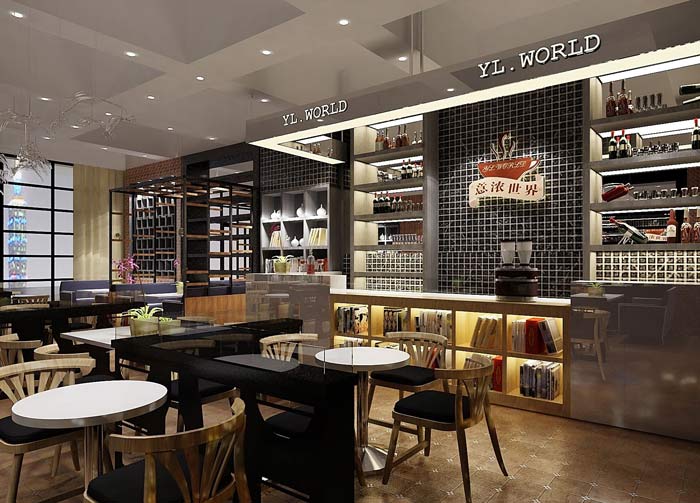 書苑咖啡館廳前臺區域裝修設計案例效果圖