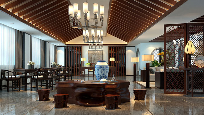 藝術品收藏私人會所飲茶區(qū)域裝修設計案例效果圖