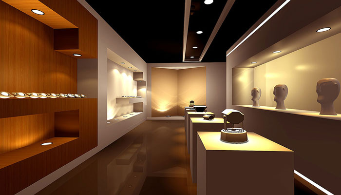 燈具展廳珠寶展柜裝修設計效果圖