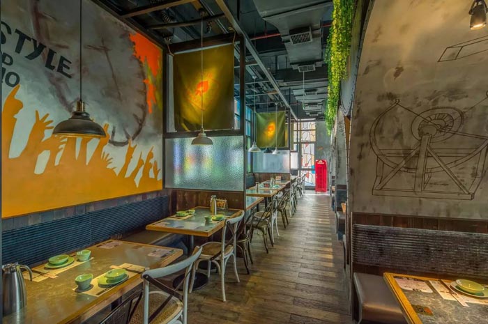 復古餐廳背景墻區域裝修設計案例效果圖