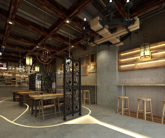 200平方原木餐廳隔斷區域裝修設計效果圖