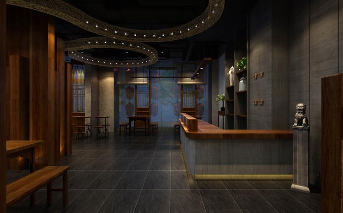 返璞歸真、回歸自然的健康飲食餐廳前臺大廳設計案例效果圖