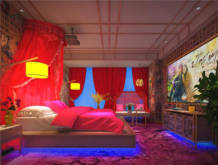 情侶主題酒店韓劇客房裝修設計案例效果圖