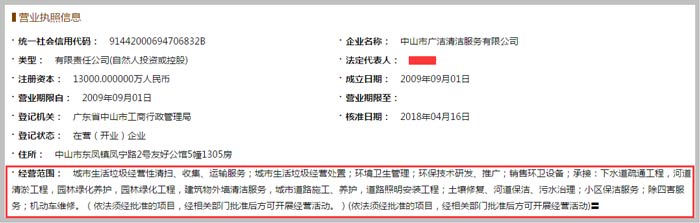 清潔服務有限公司經營范圍截圖