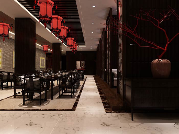 大型中式餐廳中間餐區裝修設計效果圖