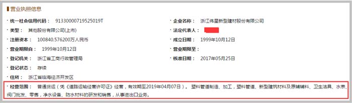 偉星新型建材經營范圍截圖