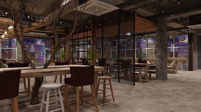 咖啡館樹木裝修設(shè)計效果圖