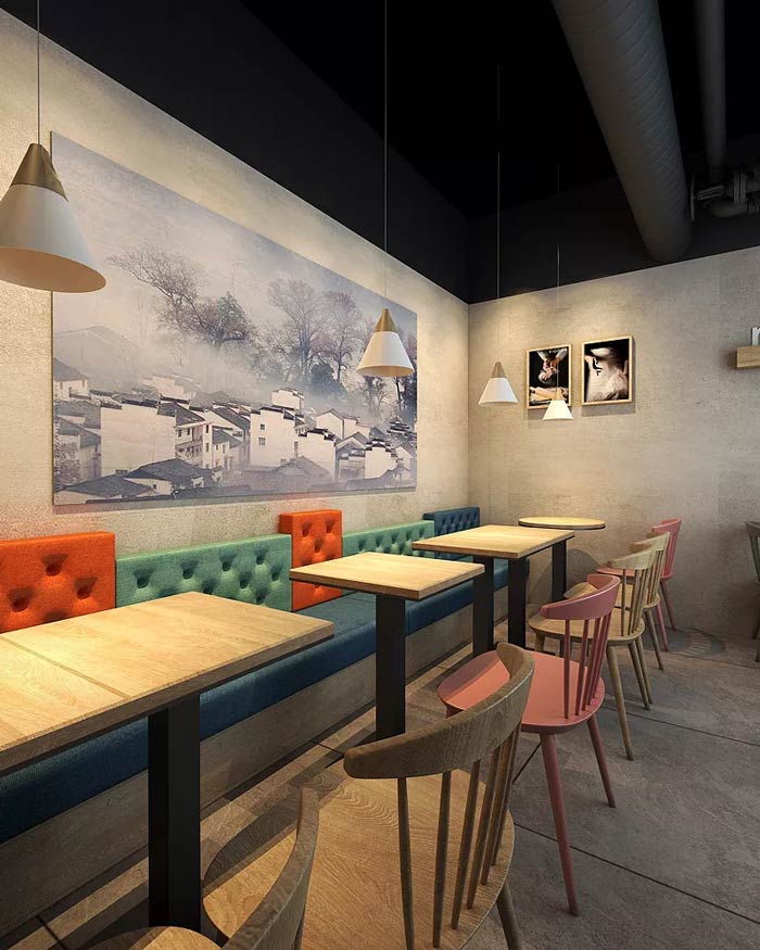 飲品小吃店餐區(qū)裝修設(shè)計效果圖