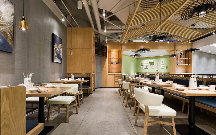 串串香小吃店左側(cè)餐區(qū)裝修設計效果圖