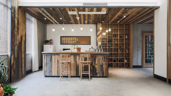 新中式風格辦公室進門吧臺區裝修效果圖