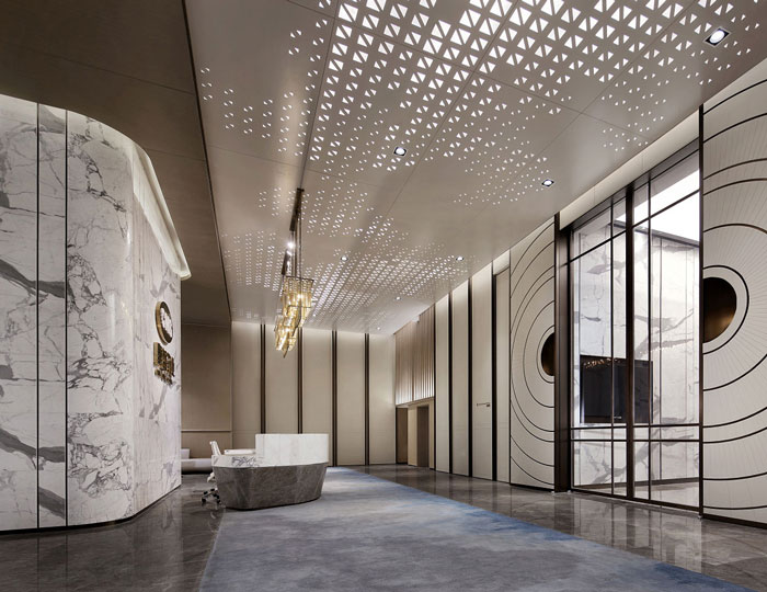 藥業(yè)公司辦公室前臺大廳裝修設計效果圖