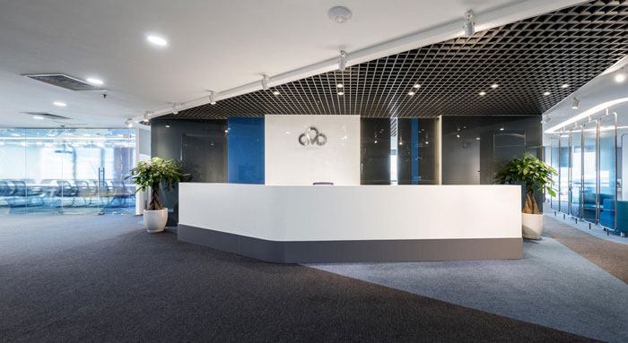 通訊科技公司辦公室前臺裝修設(shè)計效果圖