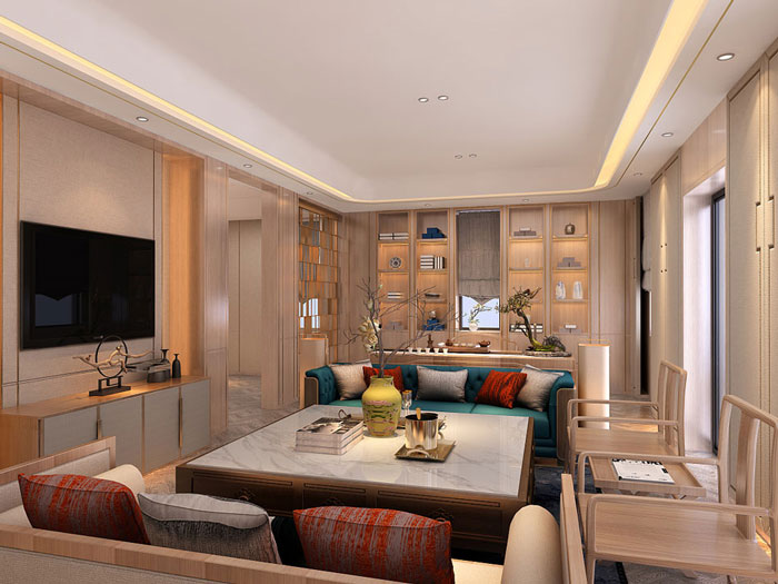 新中式辦公室交流區(qū)設(shè)計效果圖