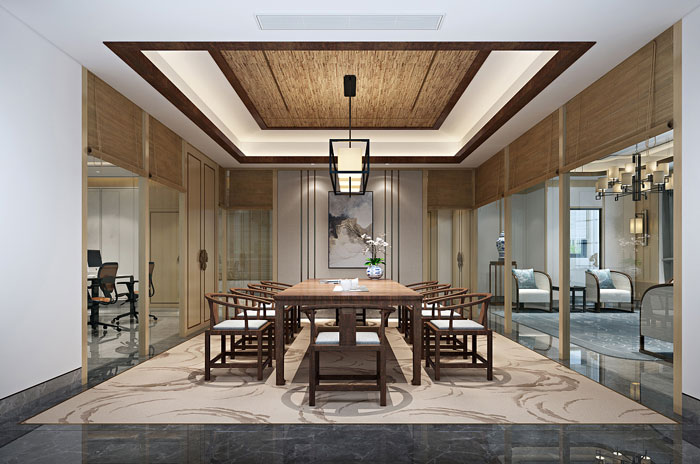 新中式辦公室會議室設計方案效果圖