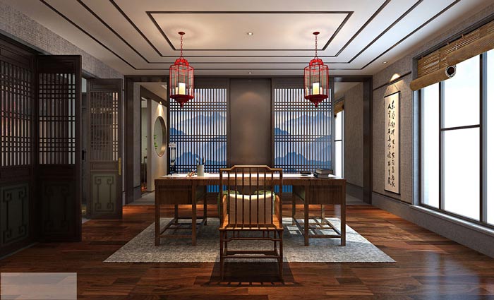 中式經(jīng)理辦公室設計裝修效果圖