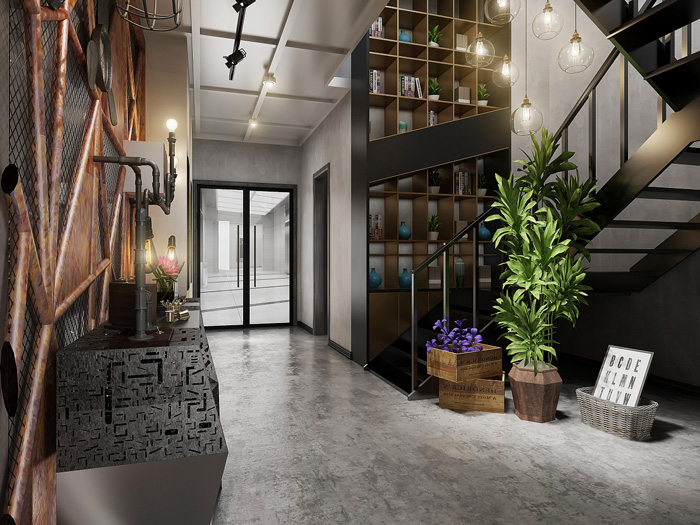 小型工業風辦公室進門區裝修設計效果圖
