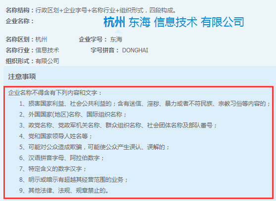 企業名稱注意事項示意圖