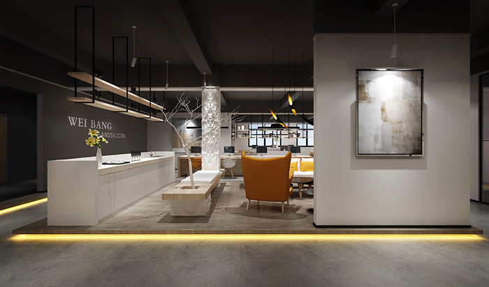 灰色調辦公室接待區裝修設計效果圖