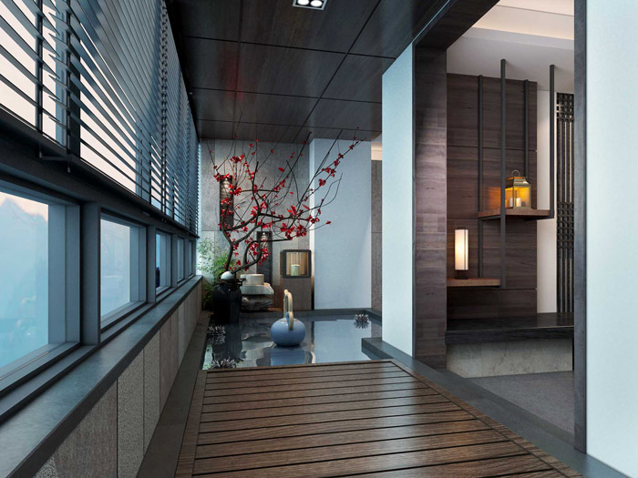 新中式辦公空間進(jìn)門(mén)區(qū)裝修設(shè)計(jì)效果圖